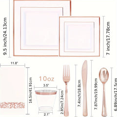 50Guest Rose Gold Plastic Plates with Disposable Plastic Silverware& Rose Gold Cups&Rose Gold Plastic Bowls&Hand Napkins - Plastic Dinnerware for Wedding&Parties - SHOWLU FASHION STORE