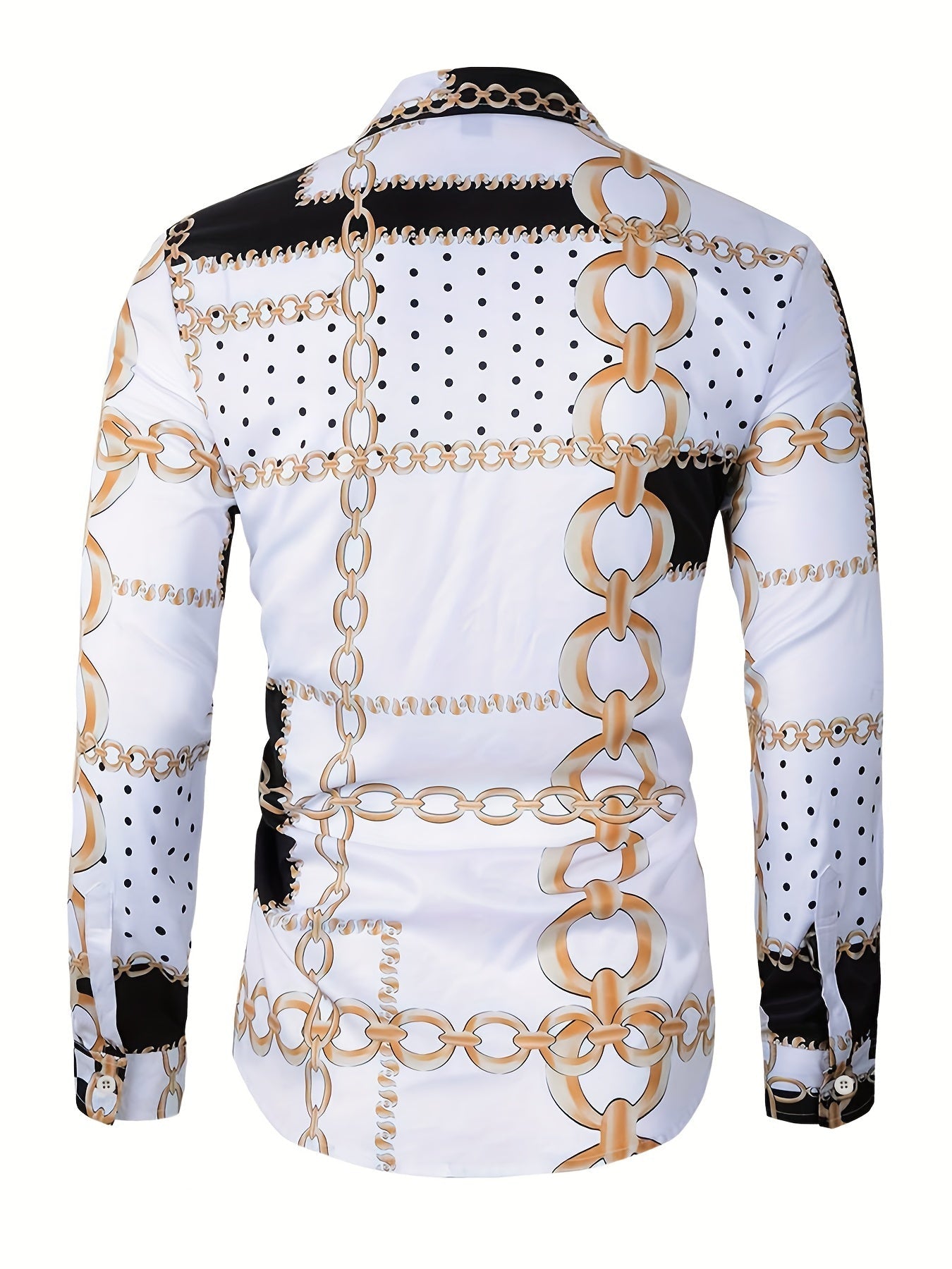 Men's Color Block Chains Graphic Print Shirt, Casual Lapel Button Up Long Sleeve Shirt For Spring Fall Outdoor Activities Party Gift SHOWLU FASHION STORE