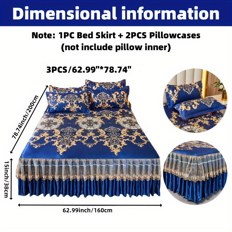 2pcs/3pcs Jacquard Bed Skirt Set with Pillowcases, Lace Hem, Floral Pattern, Soft & Comfortable, Machine Washable, Polyester 100%, Contemporary Style, Woven Fabric, 120g - Single/Double Size Options SHOWLU FASHION STORE