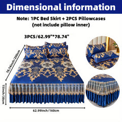 2pcs/3pcs Jacquard Bed Skirt Set with Pillowcases, Lace Hem, Floral Pattern, Soft & Comfortable, Machine Washable, Polyester 100%, Contemporary Style, Woven Fabric, 120g - Single/Double Size Options SHOWLU FASHION STORE