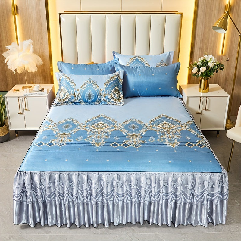2pcs/3pcs Jacquard Bed Skirt Set with Pillowcases, Lace Hem, Floral Pattern, Soft & Comfortable, Machine Washable, Polyester 100%, Contemporary Style, Woven Fabric, 120g - Single/Double Size Options SHOWLU FASHION STORE