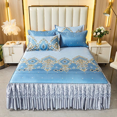 2pcs/3pcs Jacquard Bed Skirt Set with Pillowcases, Lace Hem, Floral Pattern, Soft & Comfortable, Machine Washable, Polyester 100%, Contemporary Style, Woven Fabric, 120g - Single/Double Size Options SHOWLU FASHION STORE