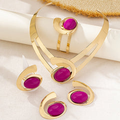 1 Set Elegant Vacation Style Women'S Jewelry Set - Asymmetric Gemstone Collar Necklace, Stud Earrings, Bracelet, and Ring - Plastic Inlay, Alloy Base, Perfect for Parties and Holidays, All-Season Wear SHOWLU FASHION STORE
