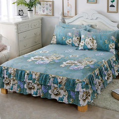2/3pcs Printing Ruffled Edge Soft Comfortable Breathable Bed Skirt Set (Bed Skirt *1+ Pillowcase*1/2, Without Core) Multiple Sizes Available, All-season Availability, Machine Washable, Mattress Cover, Printing Bedding Set, fo SHOWLU FASHION STORE