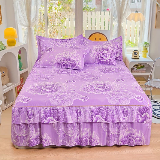2/3pcs Printing Ruffled Edge Soft Comfortable Breathable Bed Skirt Set (Bed Skirt *1+ Pillowcase*1/2, Without Core) Multiple Sizes Available, All-season Availability, Machine Washable, Mattress Cover, Printing Bedding Set, fo SHOWLU FASHION STORE