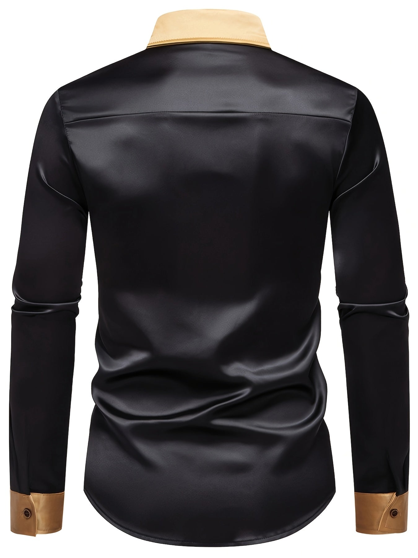 Men'S Casual Lapel Collar Color Block Long Sleeve Shirt Polyester Slight Stretch Button Shirt for Adult SHOWLU FASHION STORE