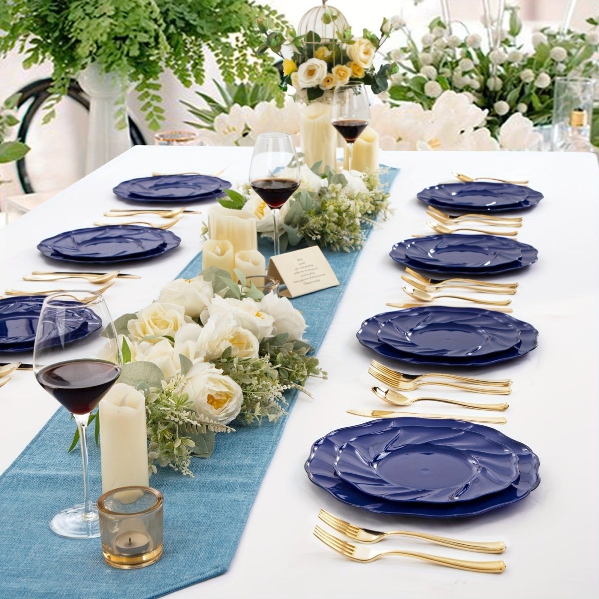 60PCS Blue Plastic Plates - Disposable Blue Party Plates Includes 30PCS Blue Dinner Plates, 30PCS Blue Dessert Plates Perfect for Wedding & Party - SHOWLU FASHION STORE