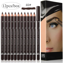 6/12Pcs Eye Brow Pencil Waterproof Professional Women Eye Makeup Pen Easy Color Natural Black Brown Cosmetic Beauty Eyebrow Tool - SHOWLU FASHION STORE
