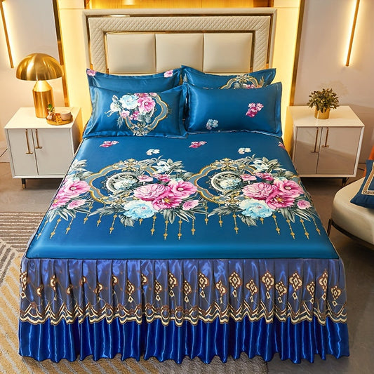 2pcs/3pcs Jacquard Bed Skirt Set with Pillowcases, Lace Hem, Floral Pattern, Soft & Comfortable, Machine Washable, Polyester 100%, Contemporary Style, Woven Fabric, 120g - Single/Double Size Options SHOWLU FASHION STORE