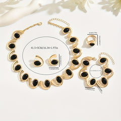 5pcs Elegant Jewelry Set with Black Acrylic Geometric Spiral & Snail Design - Golden-Toned Necklace, Bracelet, Stud Earrings, Ring - Ideal for Daily Wear & Parties, Vintage Jewelry SHOWLU FASHION STORE
