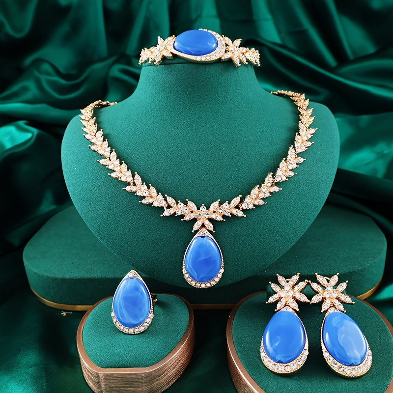 A Set of 4 Vibrant And Trendy Beaded Jewelry Pieces with Unique Designs, Featuring Golden Plating, Perfect for Bridal Parties And Women'S Accessories. SHOWLU FASHION STORE