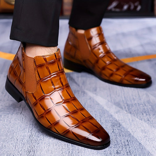 New Style Fashion British Pointed Toe Shoes High Ankle Suit Formal Men'S Boots Business Short Boots Chelsea Boots Men Shiny Surface