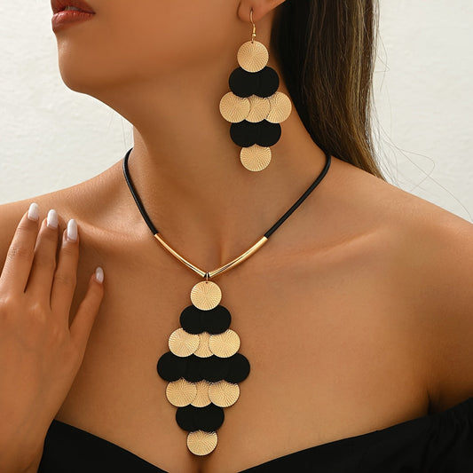 3pcs Vintage Hip Hop Jewelry Set, Iron Fingerprint Piece Link Necklace and Tassel Earrings, Creative Long Tassel Drop Earrings and Necklace Set, for Daily and Party Occasions SHOWLU FASHION STORE
