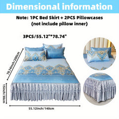 2pcs/3pcs Jacquard Bed Skirt Set with Pillowcases, Lace Hem, Floral Pattern, Soft & Comfortable, Machine Washable, Polyester 100%, Contemporary Style, Woven Fabric, 120g - Single/Double Size Options SHOWLU FASHION STORE