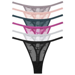 Showlu Fashion Store 0 6PCS/Set Sexy Mesh Women's Thongs Transparent Women Panties Underwear Solid G-String Female Underpants Intimates Lingerie S-XL