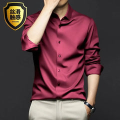 6XL Large High Quality Formal Dress Autumn and Winter Men's Long Sleeve Pure White Shirt Non iron Business Casual Ice Silk - SHOWLU FASHION STORE