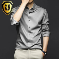 6XL Large High Quality Formal Dress Autumn and Winter Men's Long Sleeve Pure White Shirt Non iron Business Casual Ice Silk - SHOWLU FASHION STORE