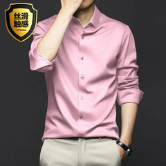 6XL Large High Quality Formal Dress Autumn and Winter Men's Long Sleeve Pure White Shirt Non iron Business Casual Ice Silk - SHOWLU FASHION STORE