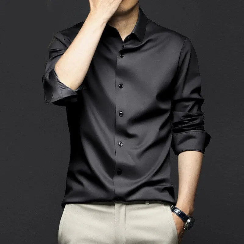 6XL Large High Quality Formal Dress Autumn and Winter Men's Long Sleeve Pure White Shirt Non iron Business Casual Ice Silk - SHOWLU FASHION STORE
