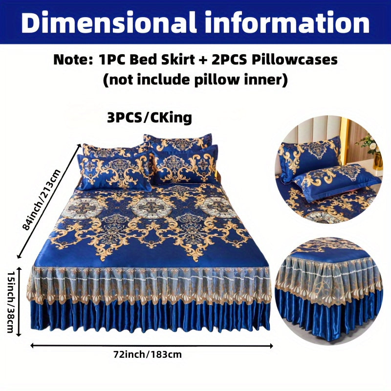2pcs/3pcs Jacquard Bed Skirt Set with Pillowcases, Lace Hem, Floral Pattern, Soft & Comfortable, Machine Washable, Polyester 100%, Contemporary Style, Woven Fabric, 120g - Single/Double Size Options SHOWLU FASHION STORE