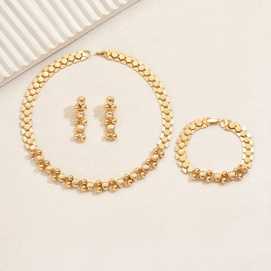 3pcs set of fashionable and luxurious hollow earrings, necklaces, bracelets, and jewelry for Ramadan celebration, suitable for banquets, weddings, and holiday gifts SHOWLU FASHION STORE