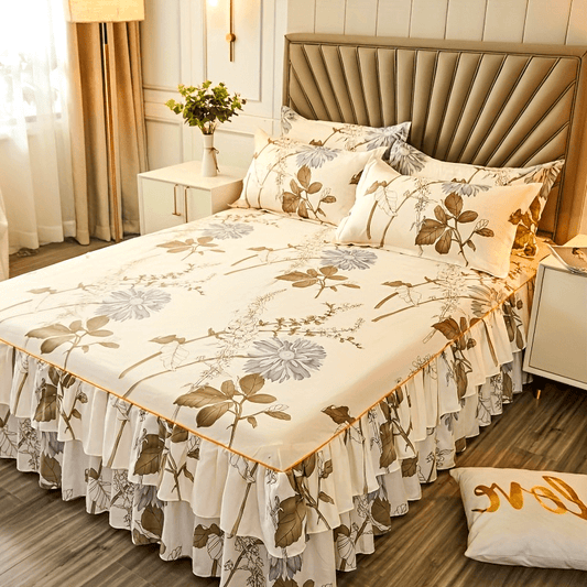 2/3pcs (Two/Three Piece Set) New Style Printed Ruffled Soft And Comfortable Breathable Bed Skirt (Includes One Bed Skirt And One/Two Pillowcases, Pillow Core Not Included) Bed Skirt, Bed Cover, Bed Set, Mattress Protector, Ma SHOWLU FASHION STORE