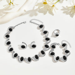 5pcs Elegant Jewelry Set with Black Acrylic Geometric Spiral & Snail Design - Golden-Toned Necklace, Bracelet, Stud Earrings, Ring - Ideal for Daily Wear & Parties, Vintage Jewelry SHOWLU FASHION STORE