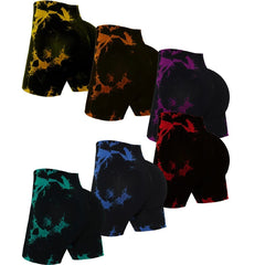 6pcs Women's Seamless Tie - Dye Shorts, Hip Lifting & Tummy Tucking Yoga Gymnastics Cycling Sports Shorts - SHOWLU FASHION STORE