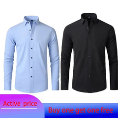 6xl New Spring and summer elastic force non - iron men's long - sleeved business casual shirt solid color mercerized vertical shirt - SHOWLU FASHION STORE