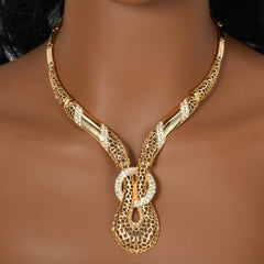 Middle Eastern Fashion Retro Men's and Women's Copper Jewelry Set Unique Curved Hollow Y-shaped Glitter Necklace + Bracelet + Earrings + Ring Suitable for Ramadan Gift SHOWLU FASHION STORE