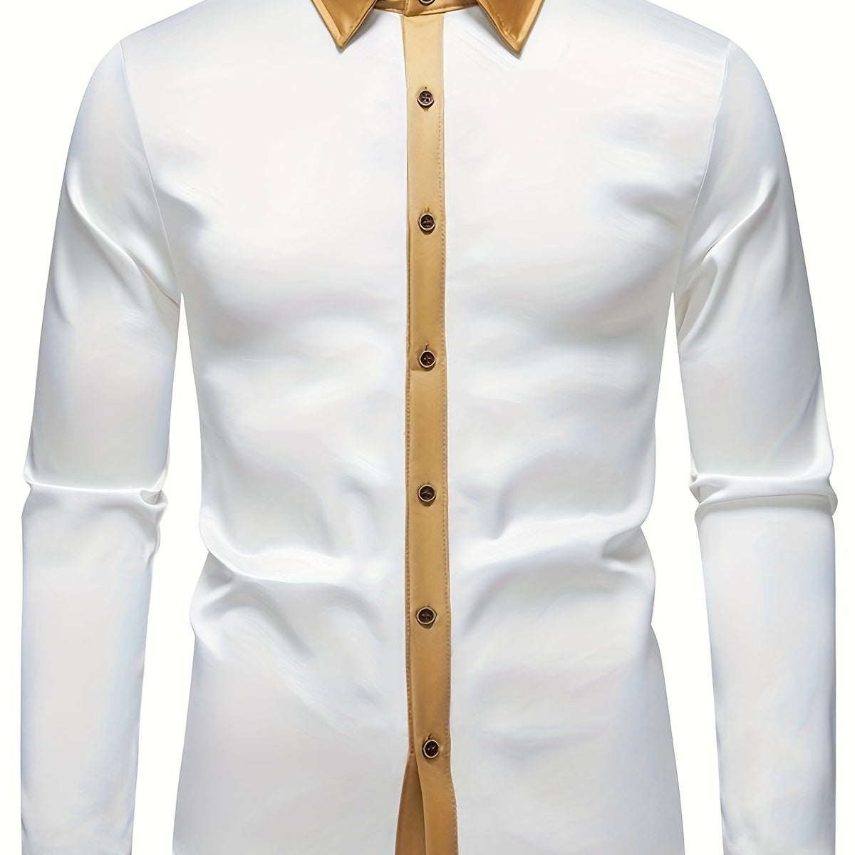 Men'S Casual Lapel Collar Color Block Long Sleeve Shirt Polyester Slight Stretch Button Shirt for Adult SHOWLU FASHION STORE