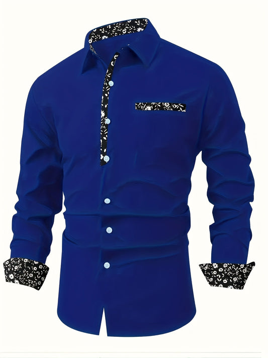 Men's Casual Floral Print Long Sleeve Shirt - Comfortable Polyester, Maroon with Black and White Detailing, Button-Up Collared Style for Fall/Winter SHOWLU FASHION STORE
