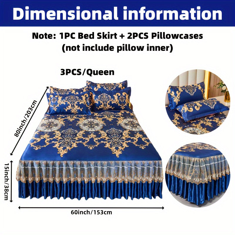 2pcs/3pcs Jacquard Bed Skirt Set with Pillowcases, Lace Hem, Floral Pattern, Soft & Comfortable, Machine Washable, Polyester 100%, Contemporary Style, Woven Fabric, 120g - Single/Double Size Options SHOWLU FASHION STORE