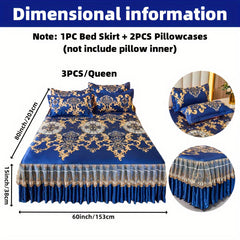 2pcs/3pcs Jacquard Bed Skirt Set with Pillowcases, Lace Hem, Floral Pattern, Soft & Comfortable, Machine Washable, Polyester 100%, Contemporary Style, Woven Fabric, 120g - Single/Double Size Options SHOWLU FASHION STORE