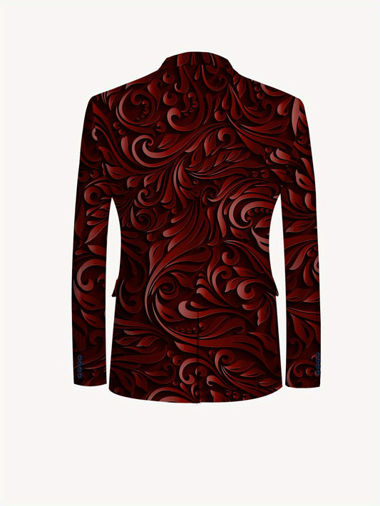 Men'S Casual Blazer and Trousers Set - Stylish Red Floral Pattern, Slim Fit, Polyester, Long Sleeve with Pockets, Perfect for All Seasons SHOWLU FASHION STORE