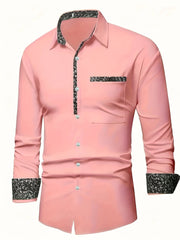 Men's Casual Floral Print Long Sleeve Shirt - Comfortable Polyester, Maroon with Black and White Detailing, Button-Up Collared Style for Fall/Winter SHOWLU FASHION STORE