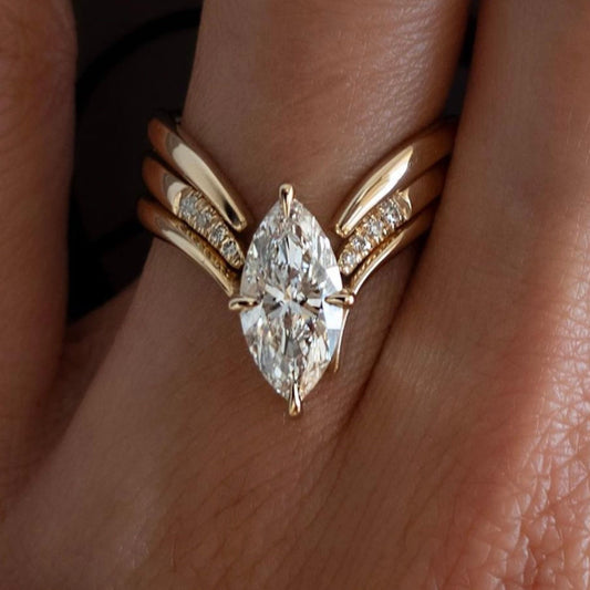 LIN NA 3pcs S925 Simple Ins Style Inlay 6*12mm 2CT Marquise Shaped Moissanite Ring Personality and Fashion SHOWLU FASHION STORE