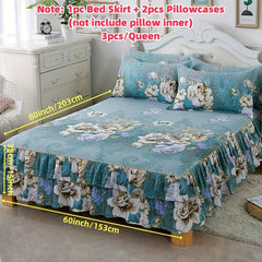 2/3pcs Printing Ruffled Edge Soft Comfortable Breathable Bed Skirt Set (Bed Skirt *1+ Pillowcase*1/2, Without Core) Multiple Sizes Available, All-season Availability, Machine Washable, Mattress Cover, Printing Bedding Set, fo SHOWLU FASHION STORE