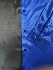 Men's Casual Color Block Mandarin Collar Shirt, 100% Polyester Non-Stretch Woven Fabric, Regular Fit for Spring/Fall - Black & Blue, Autumn Apparel | Qipao Style | Nonstretch Material SHOWLU FASHION STORE