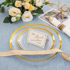 840pcs Gold Plastic Dinnerware set Include Wrapped Plastic Gold Silverware, Clear and Gold Plastic Plates, Disposable Cutlery Clear Plates with Gold Trim for Parties, Birthday Gifts 120Guests - SHOWLU FASHION STORE