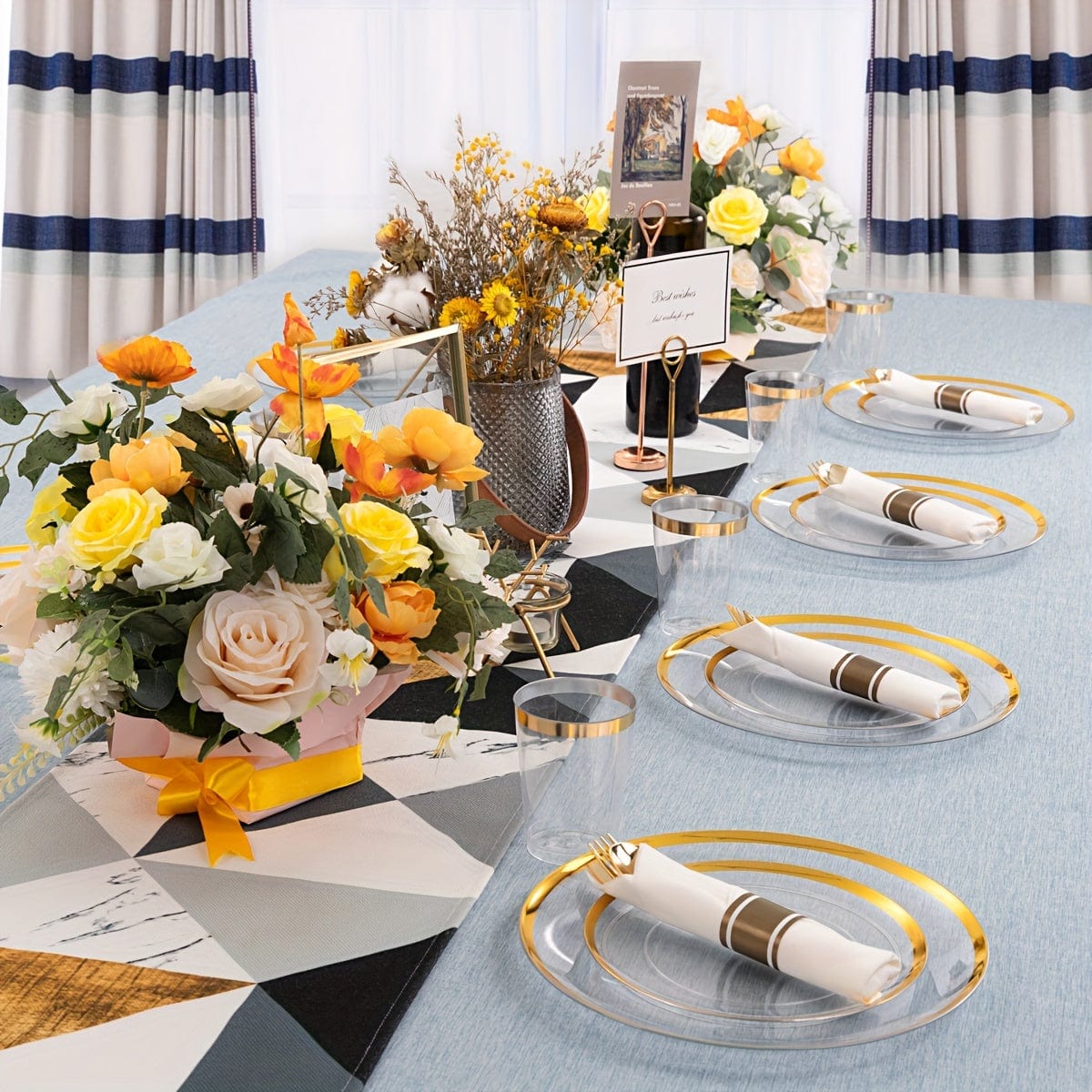 840pcs Gold Plastic Dinnerware set Include Wrapped Plastic Gold Silverware, Clear and Gold Plastic Plates, Disposable Cutlery Clear Plates with Gold Trim for Parties, Birthday Gifts 120Guests - SHOWLU FASHION STORE