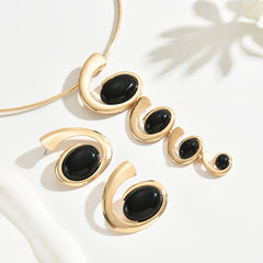 3pcs Chic & Sexy Jewelry Set with Black Acrylic Geometric Spiral/Snail Design - Golden-Tone Zinc Alloy Necklace and Earrings for Daily Wear & Parties SHOWLU FASHION STORE