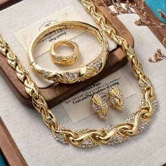 One set of exquisite retro leaf jewelry for men and women, shining synthetic Zirconia jewelry four-piece set, suitable for wedding parties, banquets, Valentine's Day holiday jewelry gifts SHOWLU FASHION STORE