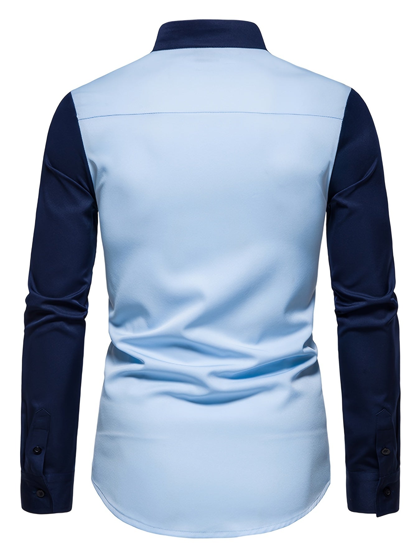 [Glossy Fabric] Stylish Men's Color Block Henley Shirt with Unique Slant Button Detail - Casual Stand Collar, Long Sleeve, Polyester Blend, Machine Washable - Perfect for All Seasons SHOWLU FASHION STORE