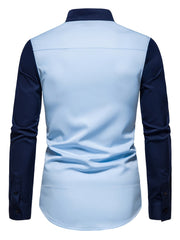 [Glossy Fabric] Stylish Men's Color Block Henley Shirt with Unique Slant Button Detail - Casual Stand Collar, Long Sleeve, Polyester Blend, Machine Washable - Perfect for All Seasons SHOWLU FASHION STORE