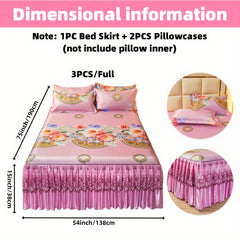 2pcs/3pcs Jacquard Bed Skirt Set with Pillowcases, Lace Hem, Floral Pattern, Soft & Comfortable, Machine Washable, Polyester 100%, Contemporary Style, Woven Fabric, 120g - Single/Double Size Options SHOWLU FASHION STORE