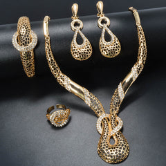 Middle Eastern Fashion Retro Men's and Women's Copper Jewelry Set Unique Curved Hollow Y-shaped Glitter Necklace + Bracelet + Earrings + Ring Suitable for Ramadan Gift SHOWLU FASHION STORE