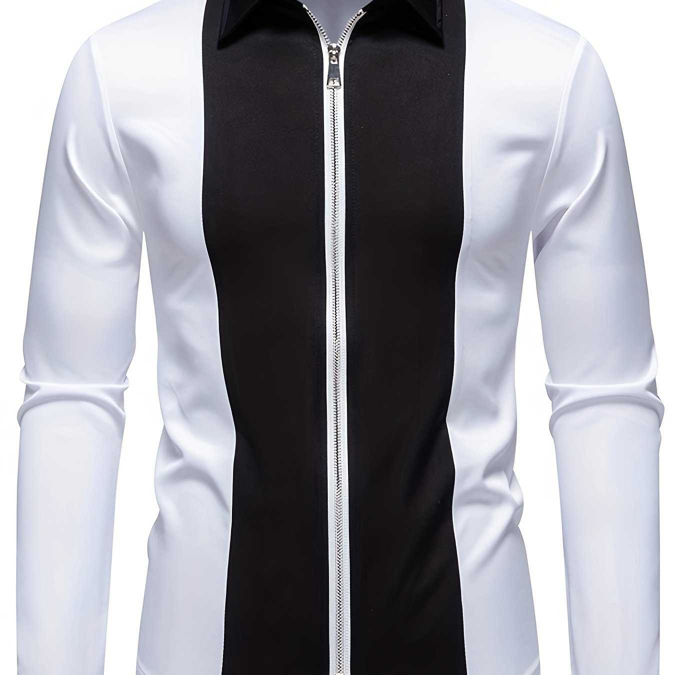 Men'S Casual Lapel Collar Long Sleeve Shirt Polyester Color Block Pattern with Button Details, Slight Stretch Fabric, 140g/m², Regular Fit, All-season, for Adult SHOWLU FASHION STORE