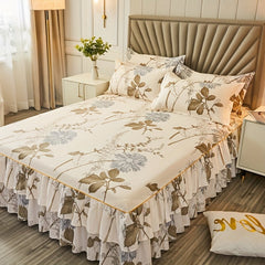 2/3pcs (Two/Three Piece Set) New Style Printed Ruffled Soft And Comfortable Breathable Bed Skirt (Includes One Bed Skirt And One/Two Pillowcases, Pillow Core Not Included) Bed Skirt, Bed Cover, Bed Set, Mattress Protector, Ma SHOWLU FASHION STORE