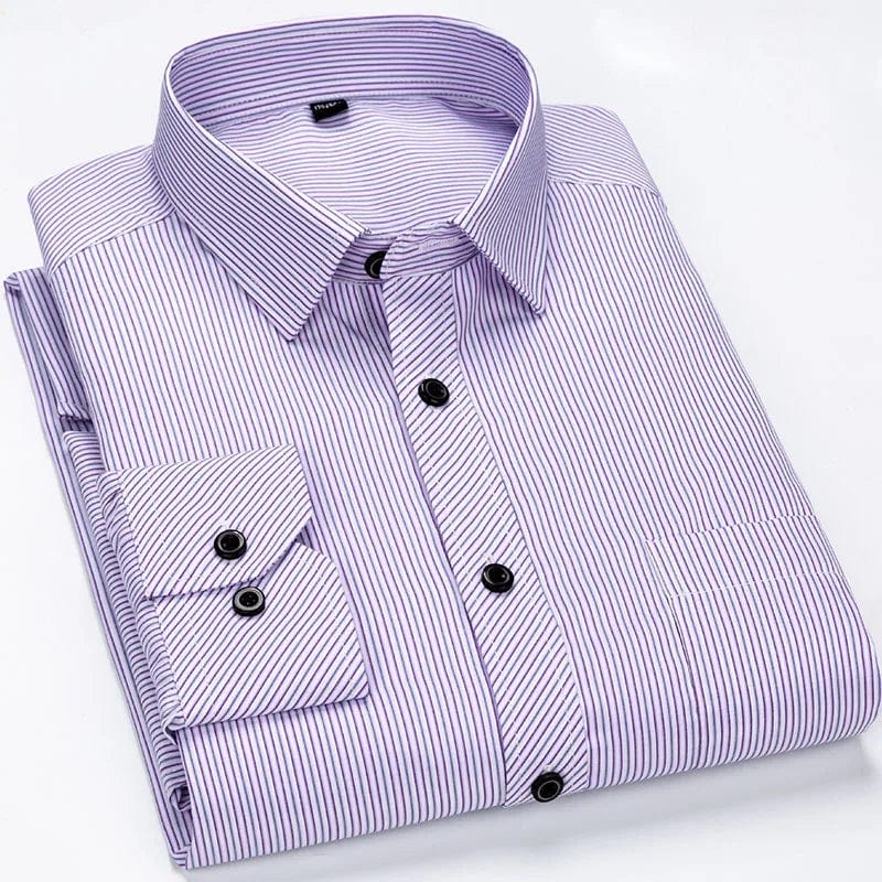 8XL 7XL 6XL Plus Size Men Long Sleeved Shirt Mens Business Casual Slim Fit Shirts Men Striped Dress Work Social Dress Shirt - SHOWLU FASHION STORE